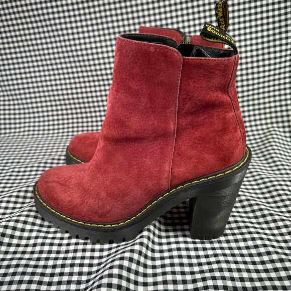 Dr Martens Magdalena Suede Leather Burgundy Red Heeled Boots Women’s 9 - Picture 3 of 7